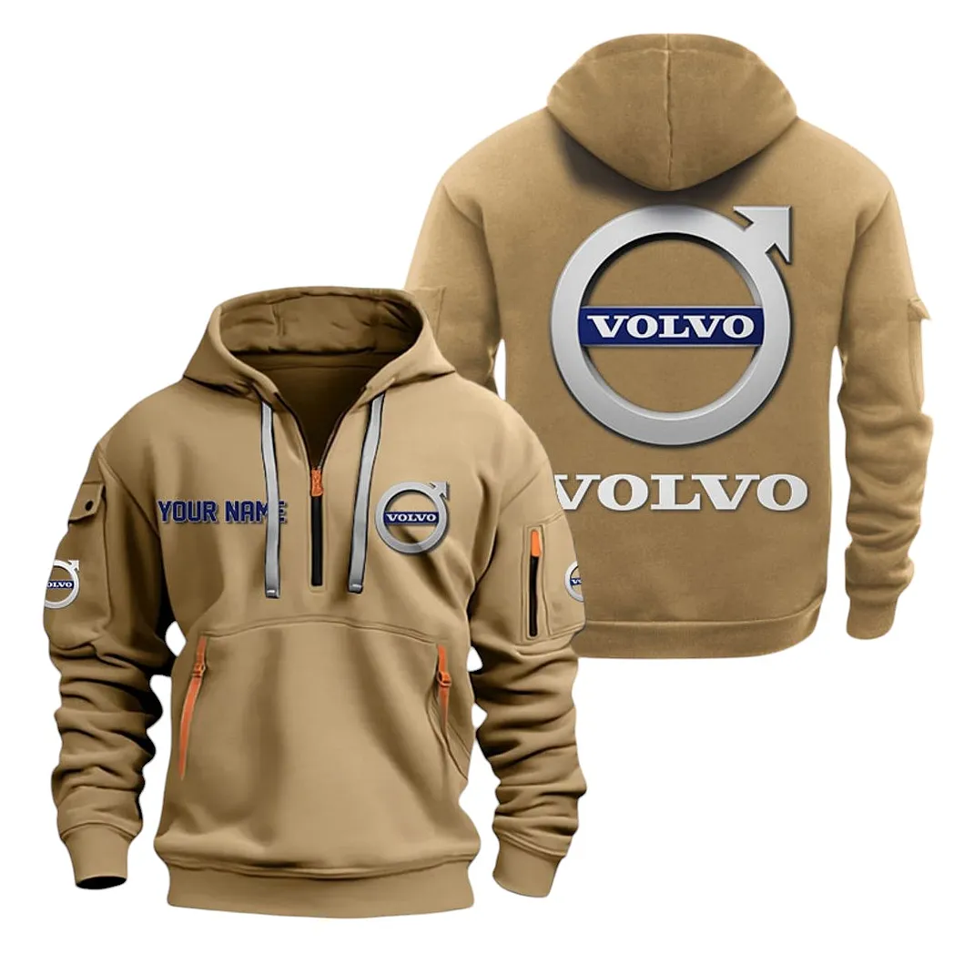 Volvo Half Zip Hoodie For Men, Gift For Volvo Lovers CAR20022125679 - Khaki