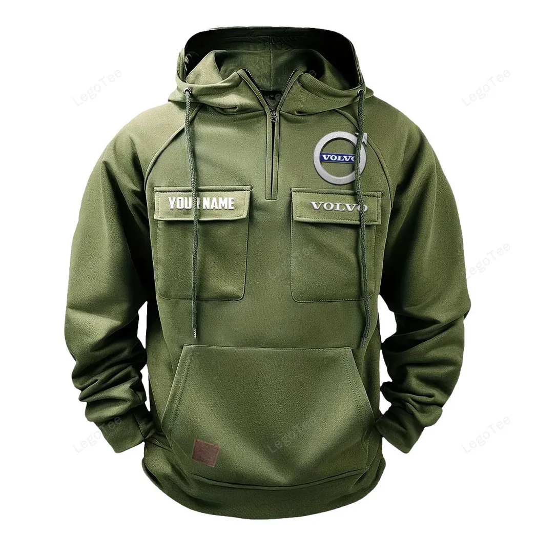 Volvo Tactical Quarter Zip Hoodie, Gift For Volvo Lovers, Gift For Him, Husband, Boyfriend - Army Green CAR109021425349-1