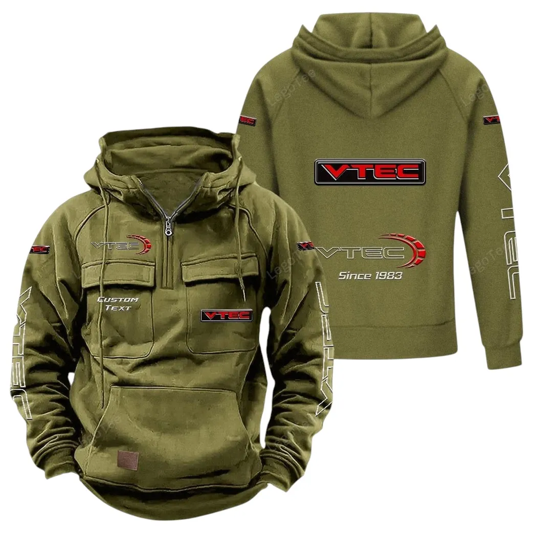 VTEC Honda Tactical Quarter Zip Hoodie, Gift For VTEC Honda Lovers, Gift For Him, Husband, Boyfriend - Army Green CAR96021425743-1