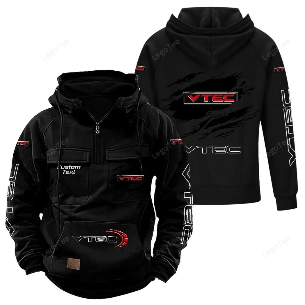 VTEC Honda Tactical Quarter Zip Hoodie, Gift For VTEC Honda Lovers, Gift For Him, Husband, Boyfriend - Black CAR122021425041-2