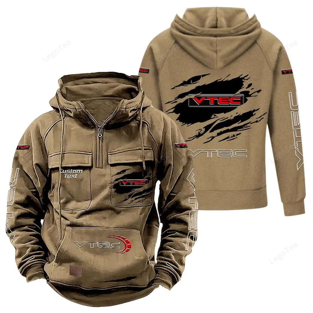 VTEC Honda Tactical Quarter Zip Hoodie, Gift For VTEC Honda Lovers, Gift For Him, Husband, Boyfriend - Khaki CAR122021425041-4