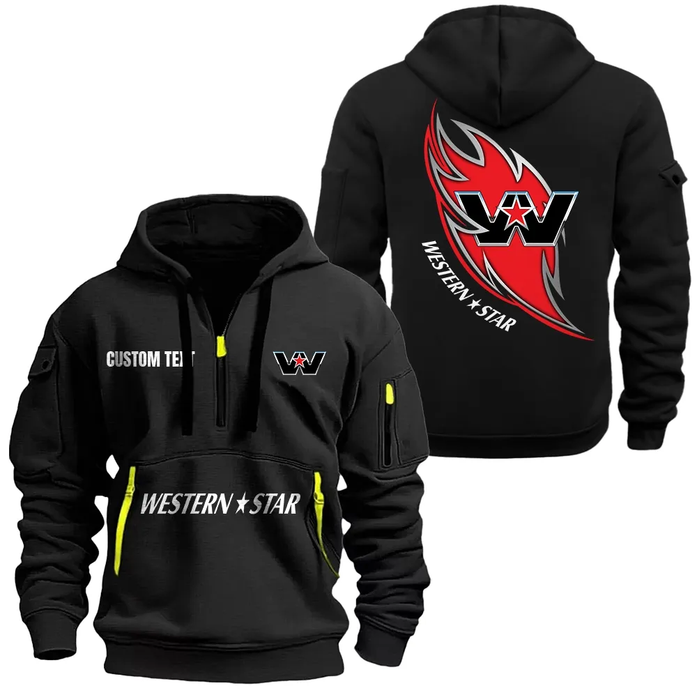 Wester Star Hoodie Half Zipper CAR1701112212, CAR All Over Print Hoodie Half Zipper - Black