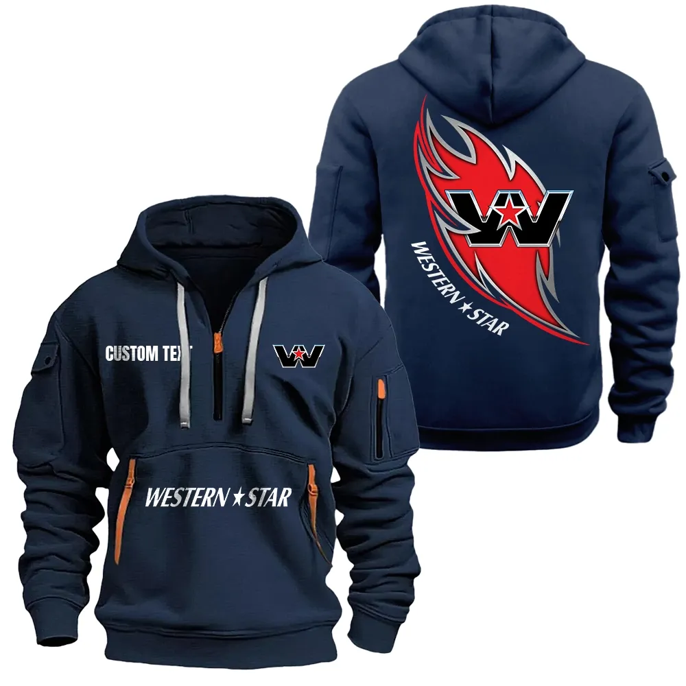 Wester Star Hoodie Half Zipper CAR1701112212, CAR All Over Print Hoodie Half Zipper - Navy