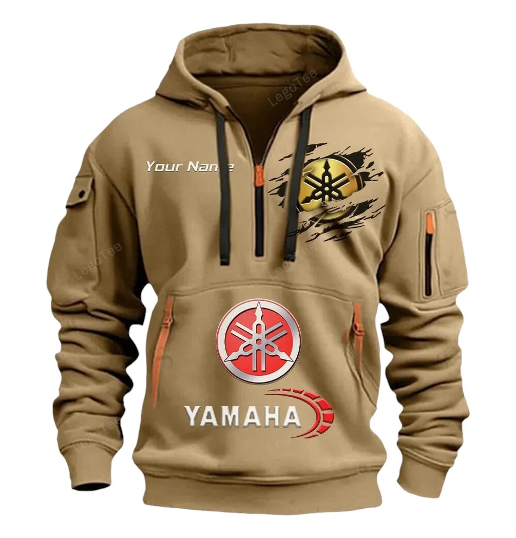 Yamaha Half Zip Hoodie CAR113021425816, Best Gift for Him, Husband, Boyfriend - Khaki yamaha half zip hoodie car113021425816 best gift for him husband boyfriend khaki furfe