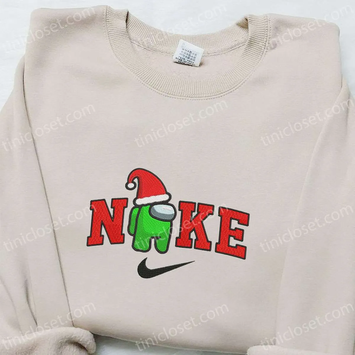 Among Us Christmas Hat x Nike Embroidered Sweatshirt, Game Christmas Embroidered Shirt, Best Christmas Gift Ideas