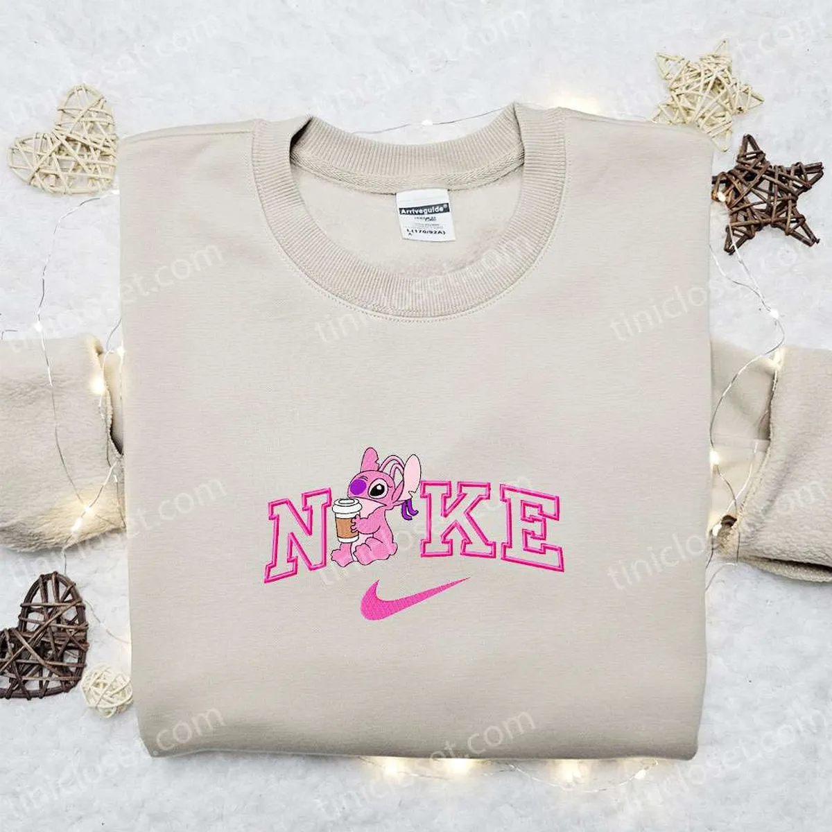 angel coffee x nike cartoon embroidered hoodie lilo and stitch embroidered shirt nike inspired embroidered shirt h0kuw