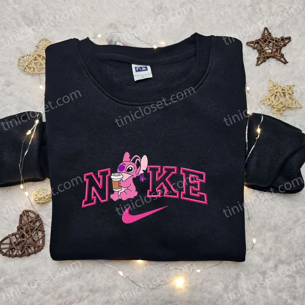 angel coffee x nike cartoon embroidered hoodie lilo and stitch embroidered shirt nike inspired embroidered shirt o6mdd