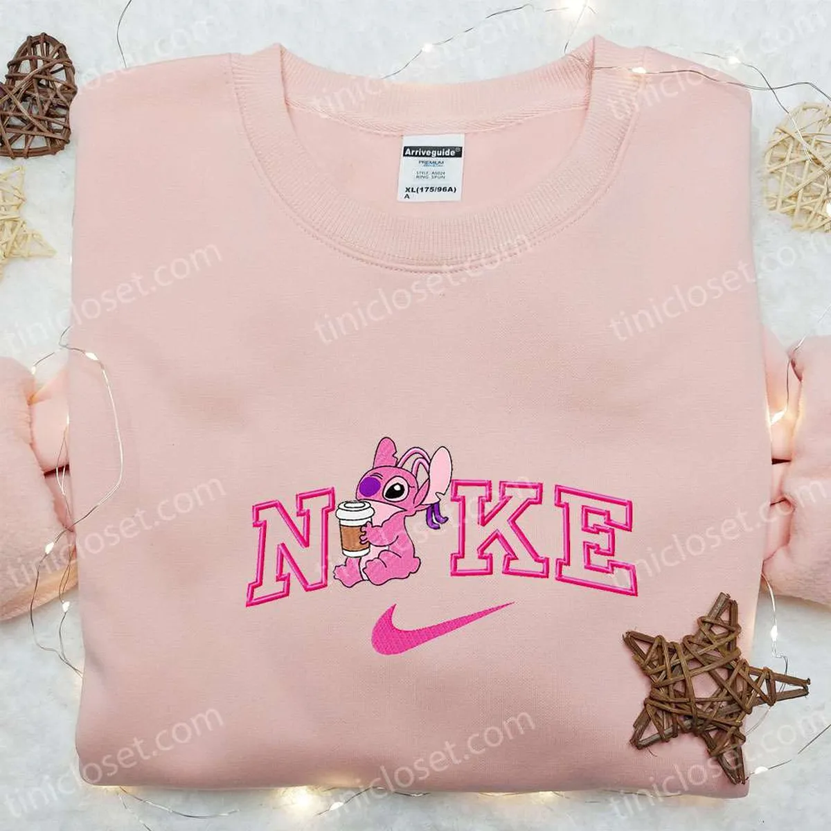 angel coffee x nike cartoon embroidered hoodie lilo and stitch embroidered shirt nike inspired embroidered shirt rmgy3