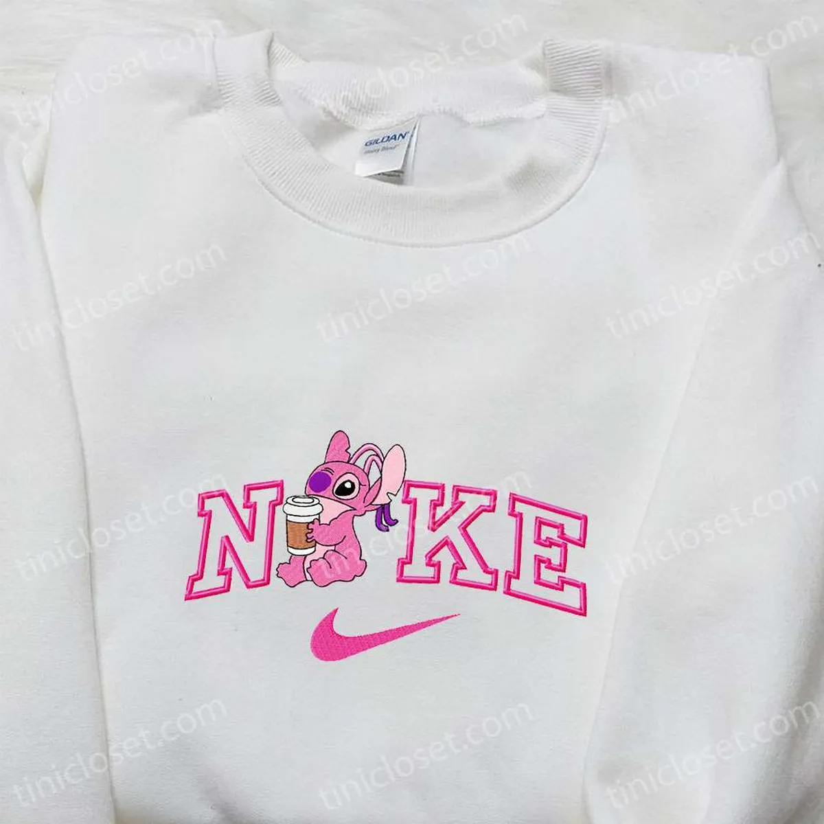 angel coffee x nike cartoon embroidered hoodie lilo and stitch embroidered shirt nike inspired embroidered shirt zr7zs