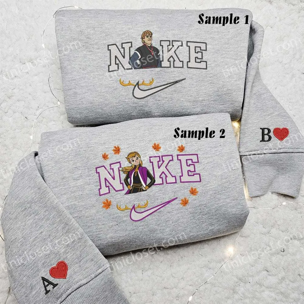 anna and kristoff x nike embroidered shirt embroidered sweatshirt fashion style for couples e6hbw