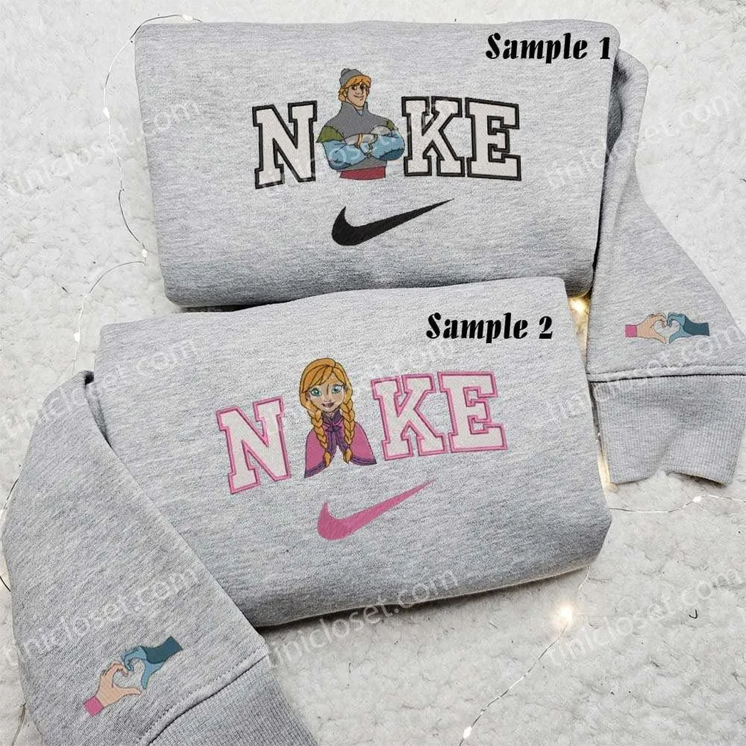 anna and kristoff x nike embroidered shirt embroidered sweatshirt fashion style for couples htgnw