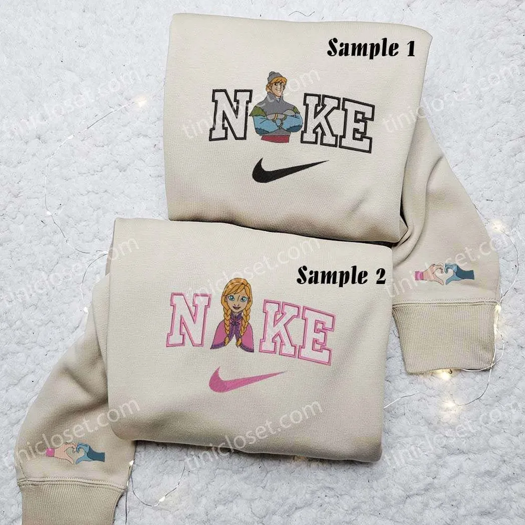 anna and kristoff x nike embroidered shirt embroidered sweatshirt fashion style for couples li3y2