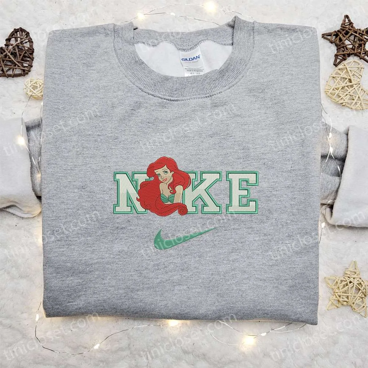 ariel x nike cartoon embroidered shirt the little mermaid embroidered shirt inspired nike embroidered shirt acwnp