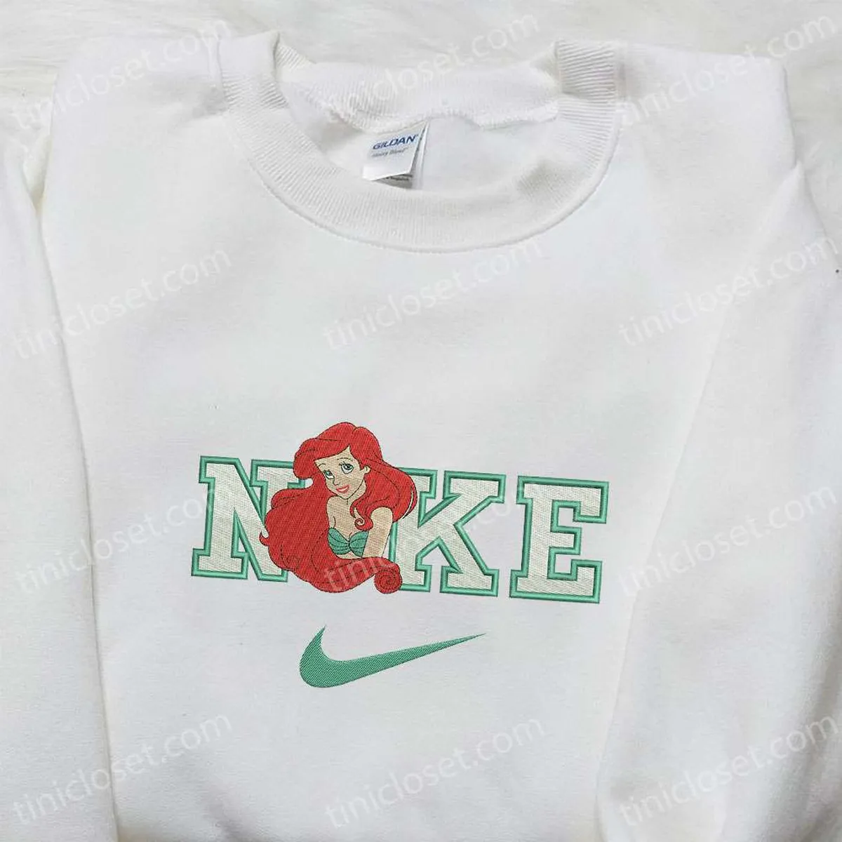 ariel x nike cartoon embroidered shirt the little mermaid embroidered shirt inspired nike embroidered shirt b7ruq