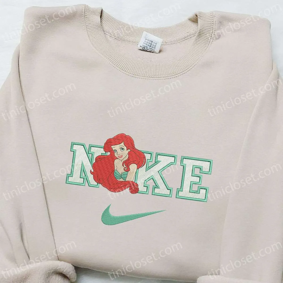 ariel x nike cartoon embroidered shirt the little mermaid embroidered shirt inspired nike embroidered shirt