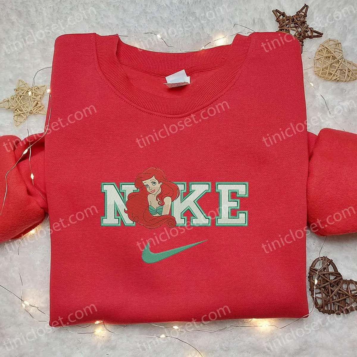 ariel x nike cartoon embroidered shirt the little mermaid embroidered shirt inspired nike embroidered shirt gg3md