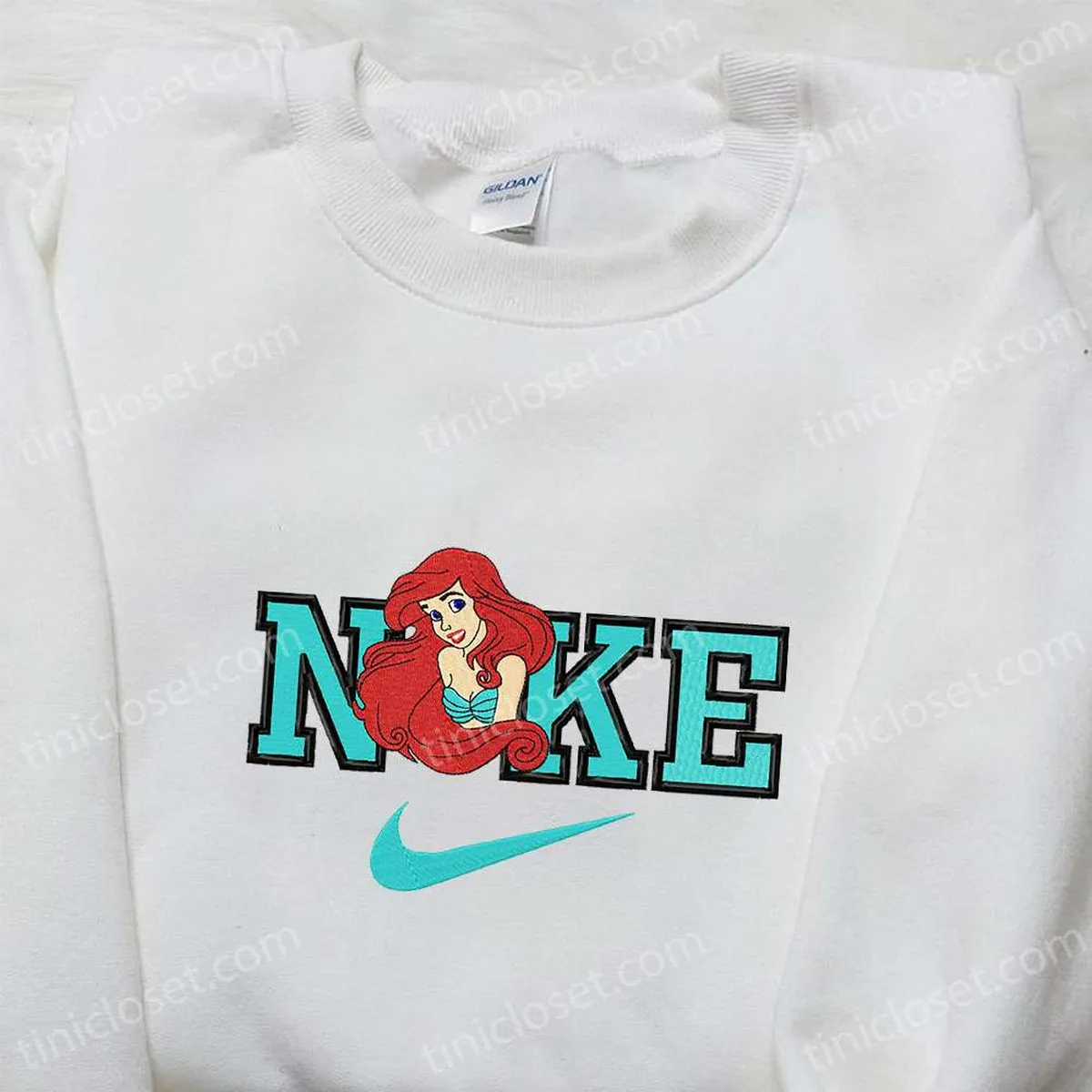ariel x nike cartoon embroidered shirt the little mermaid embroidered shirt nike inspired embroidered shirt njy6m