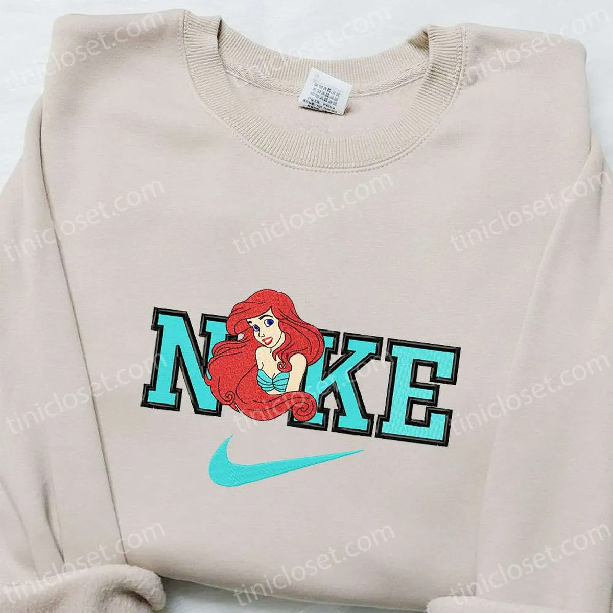 ariel x nike cartoon embroidered shirt the little mermaid embroidered shirt nike inspired embroidered shirt spkut