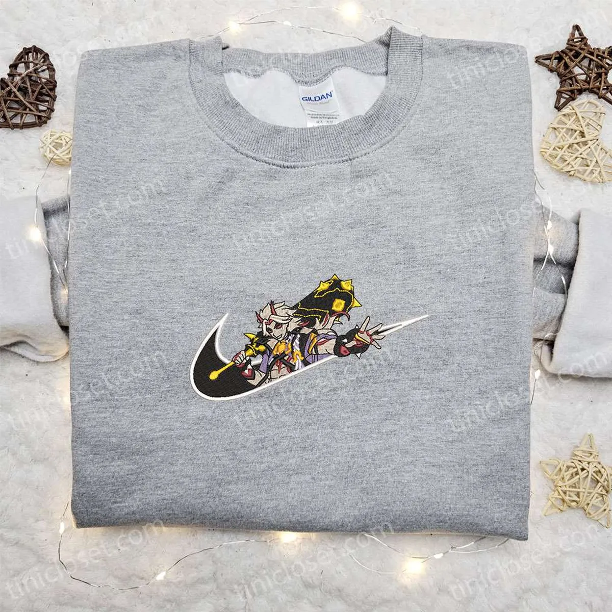 arrataki itto x nike swoosh game embroidered sweatshirt genshin impact embroidered shirt nike inspired embroidered shirt mllci