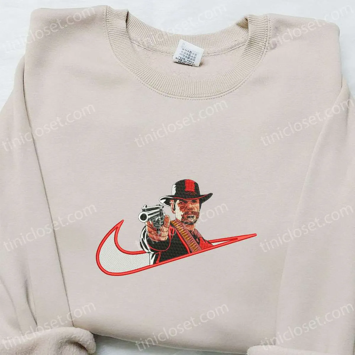 arthur morgan red dead x nike swoosh embroidered shirt video game characters embroidered hoodie nike inspired embroidered sweatshirt suesz
