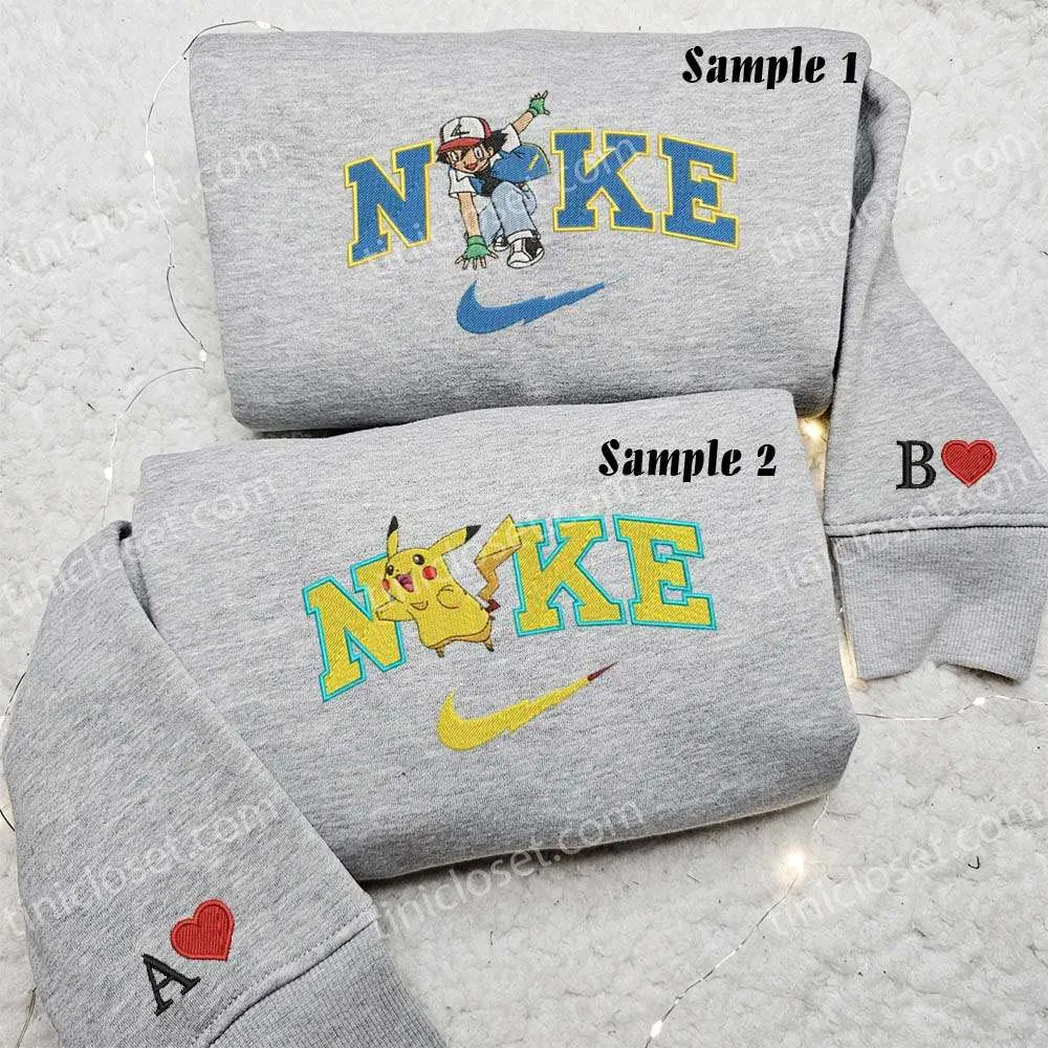 ash and pikachu pokemon x nike embroidered shirt embroidered sweatshirt fashion style for couples 2rpfk