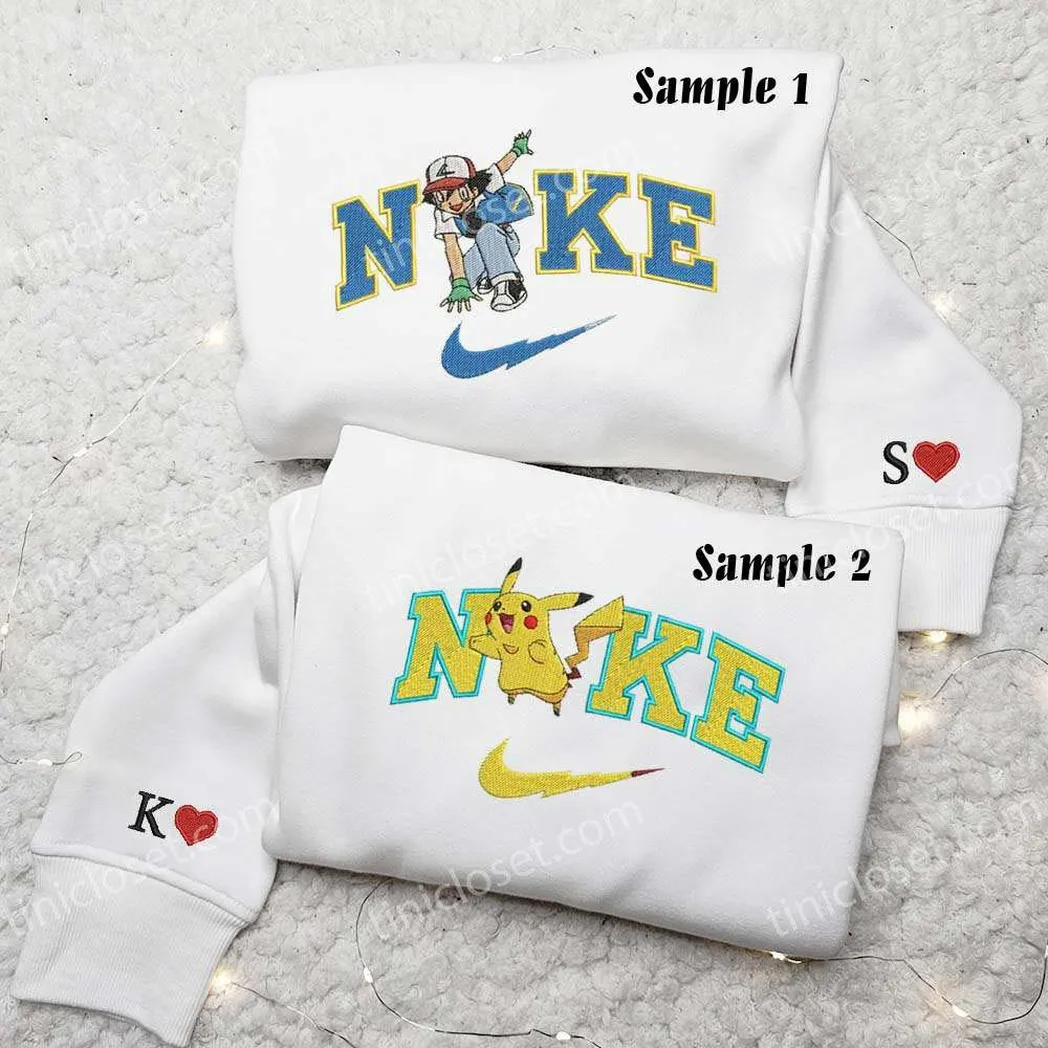 Ash and Pikachu Pokemon x Nike Embroidered Shirt, Embroidered Sweatshirt Fashion Style For Couples
