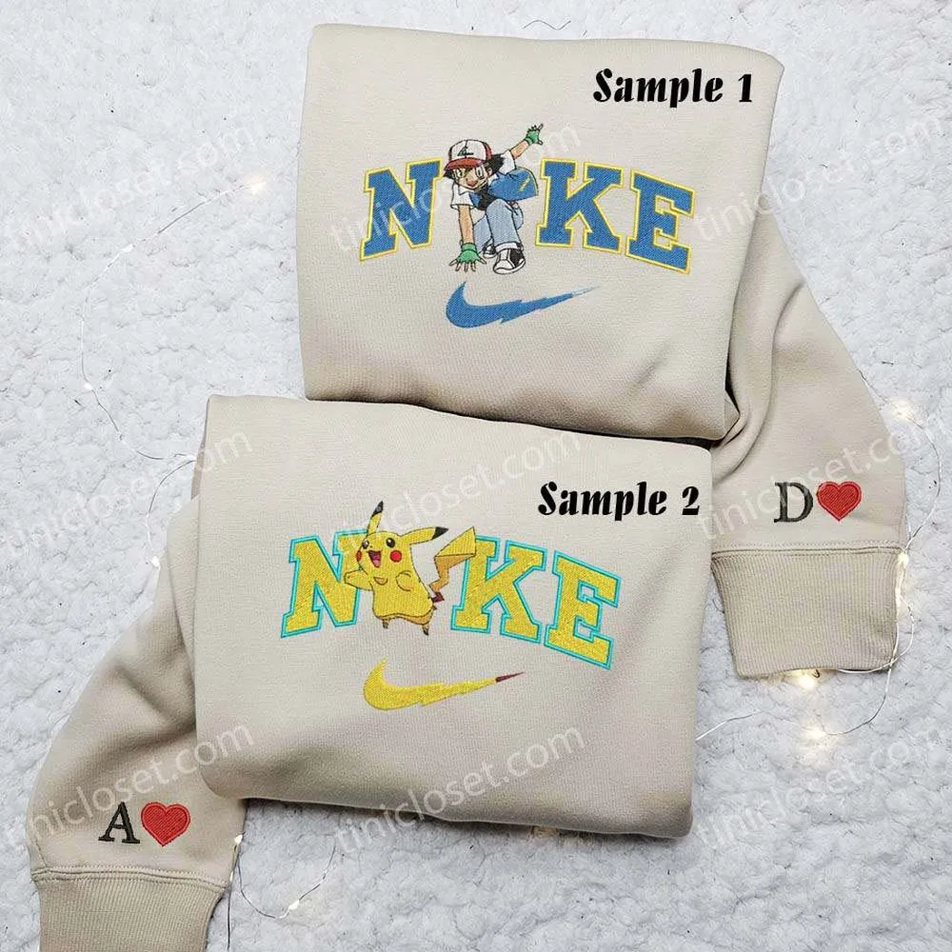 ash and pikachu pokemon x nike embroidered shirt embroidered sweatshirt fashion style for couples upcnn