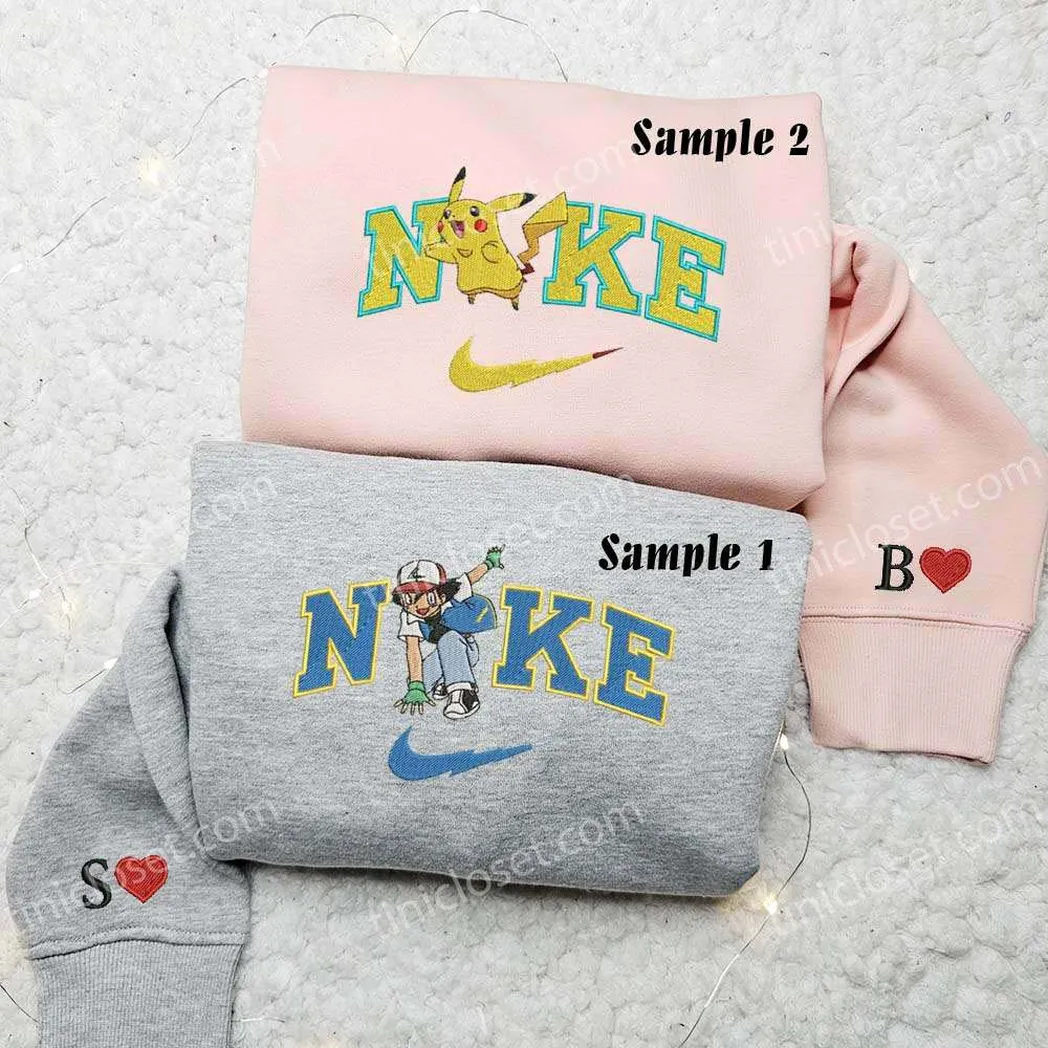 ash and pikachu pokemon x nike embroidered shirt embroidered sweatshirt fashion style for couples zracd