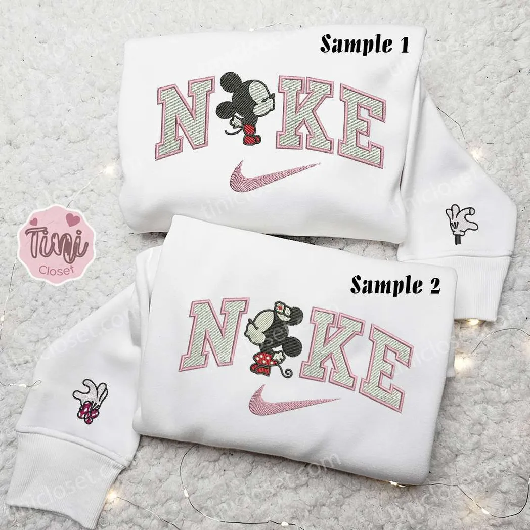 baby mickey and minnie kiss x nike embroidered shirt embroidered sweatshirt fashion style for couples fkzlv
