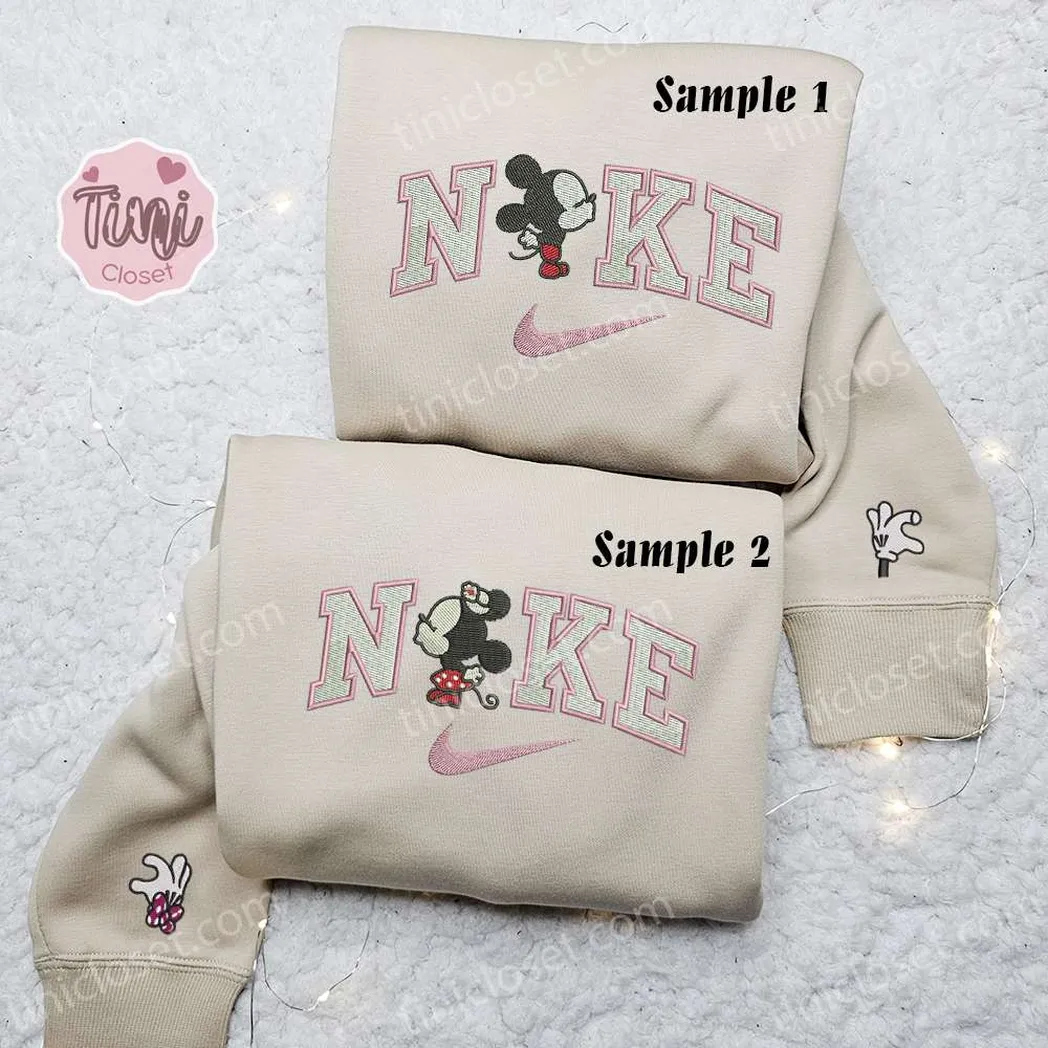baby mickey and minnie kiss x nike embroidered shirt embroidered sweatshirt fashion style for couples gjlct