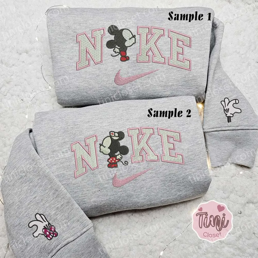 baby mickey and minnie kiss x nike embroidered shirt embroidered sweatshirt fashion style for couples n6sam