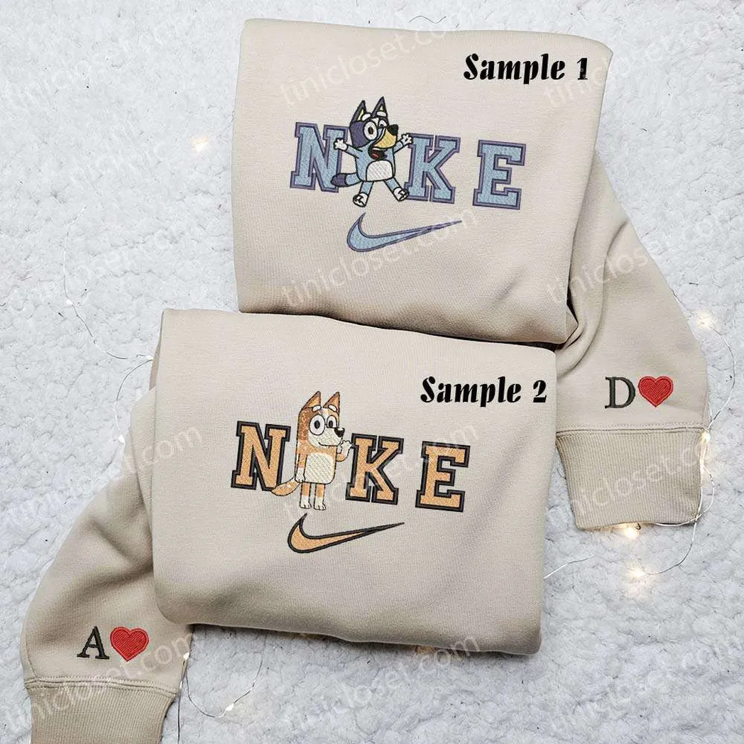 bandit and chili heeler bluey cartoon x nike embroidered shirt embroidered sweatshirt fashion style for couples ljtlg