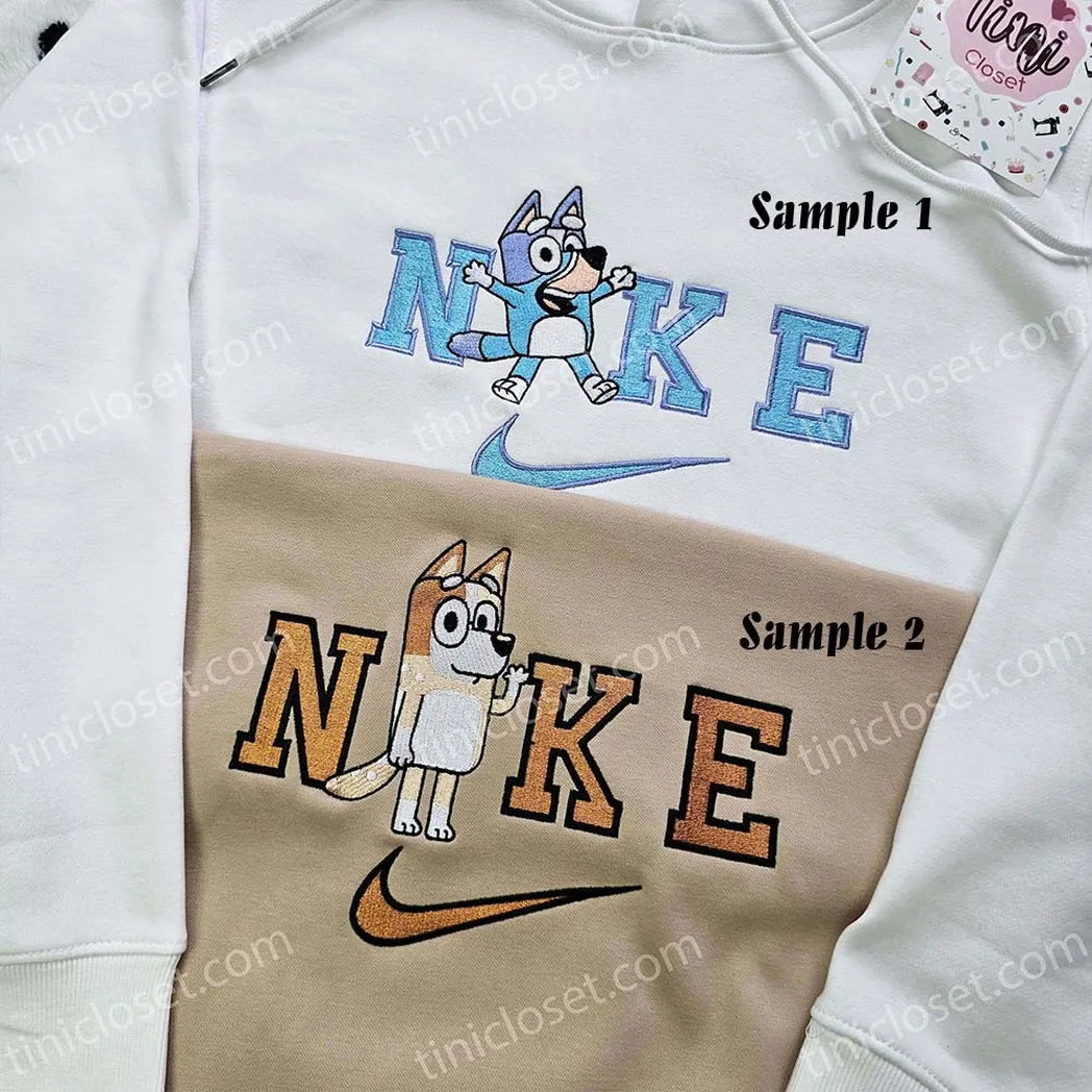 bandit heeler and chilli heeler bluey cartoon x nike embroidered shirt embroidered sweatshirt fashion style for couples 8rktw