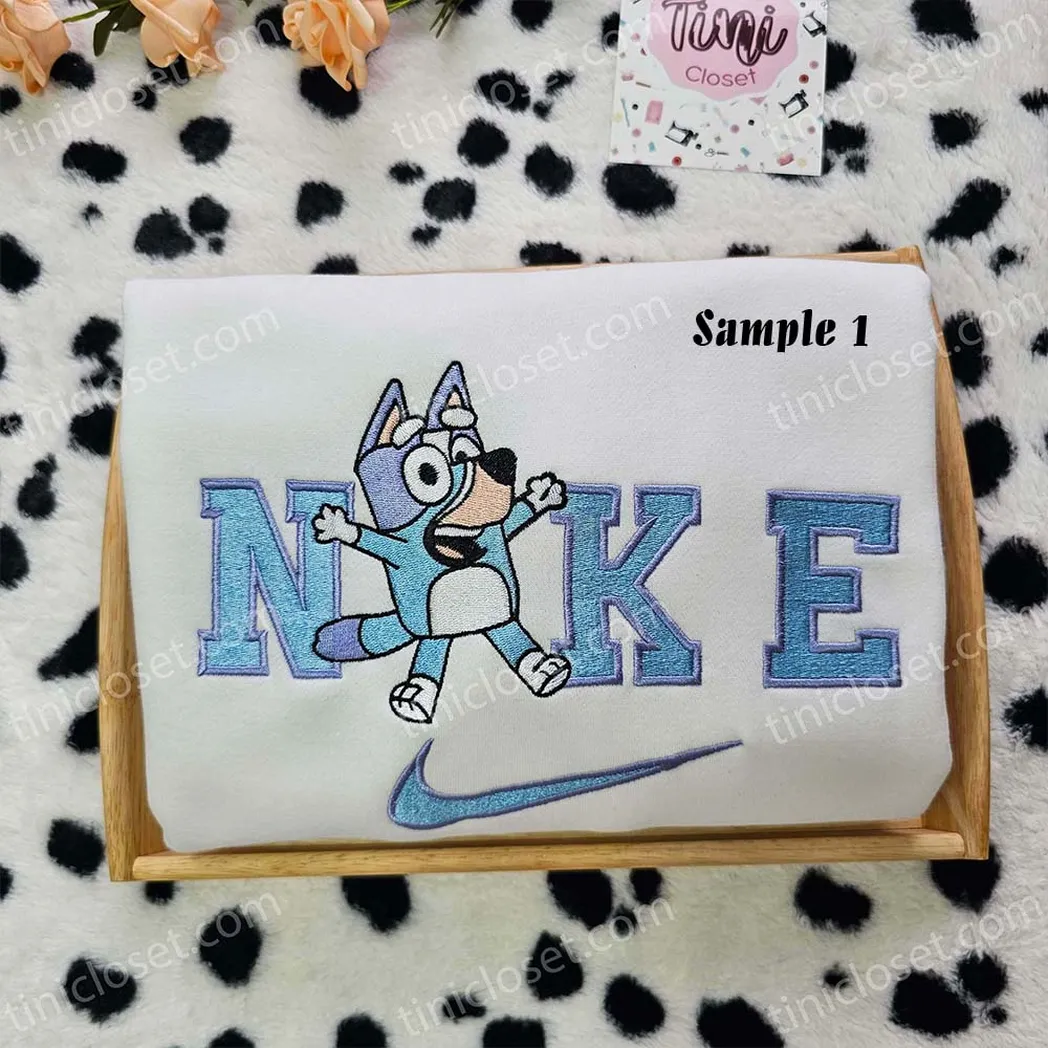 bandit heeler and chilli heeler bluey cartoon x nike embroidered shirt embroidered sweatshirt fashion style for couples ievow