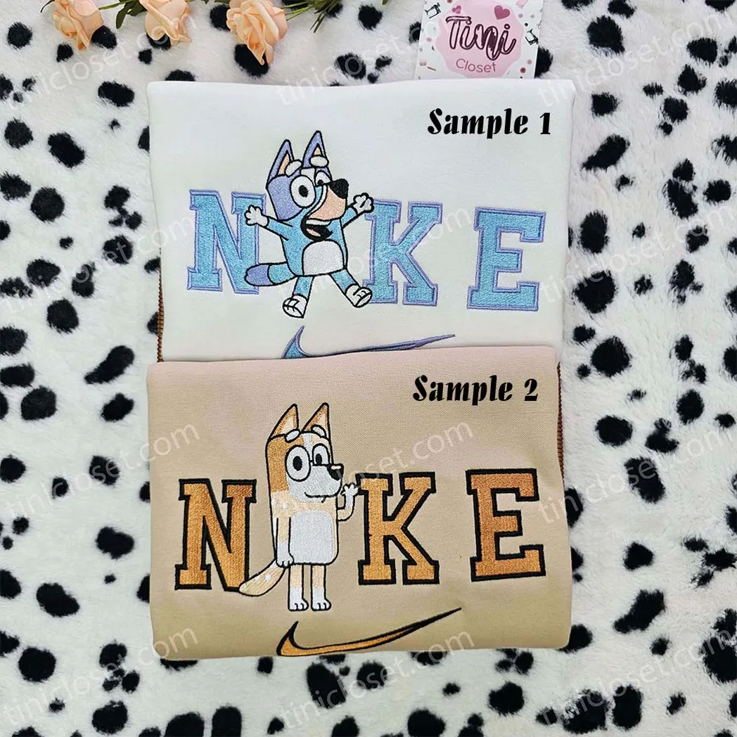 Bandit Heeler And Chilli Heeler Bluey Cartoon x Nike Embroidered Shirt, Embroidered Sweatshirt Fashion Style For Couples