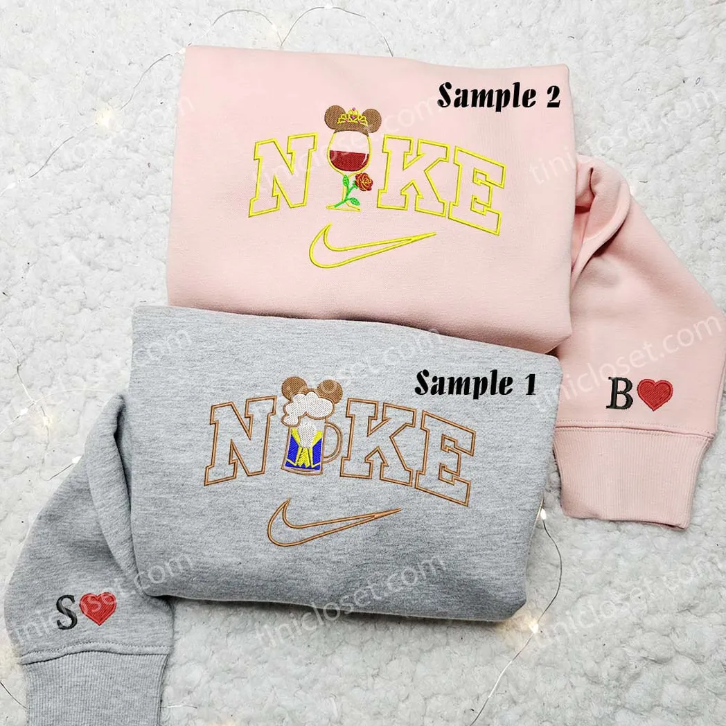 belle and beast drinks x nike embroidered shirt embroidered sweatshirt fashion style for couples ky3ir