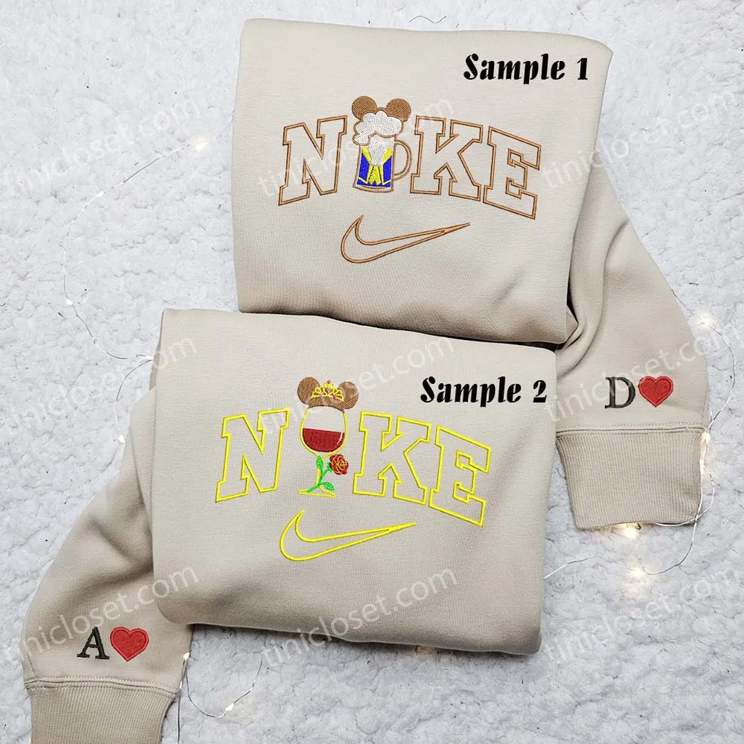 belle and beast drinks x nike embroidered shirt embroidered sweatshirt fashion style for couples kysfh