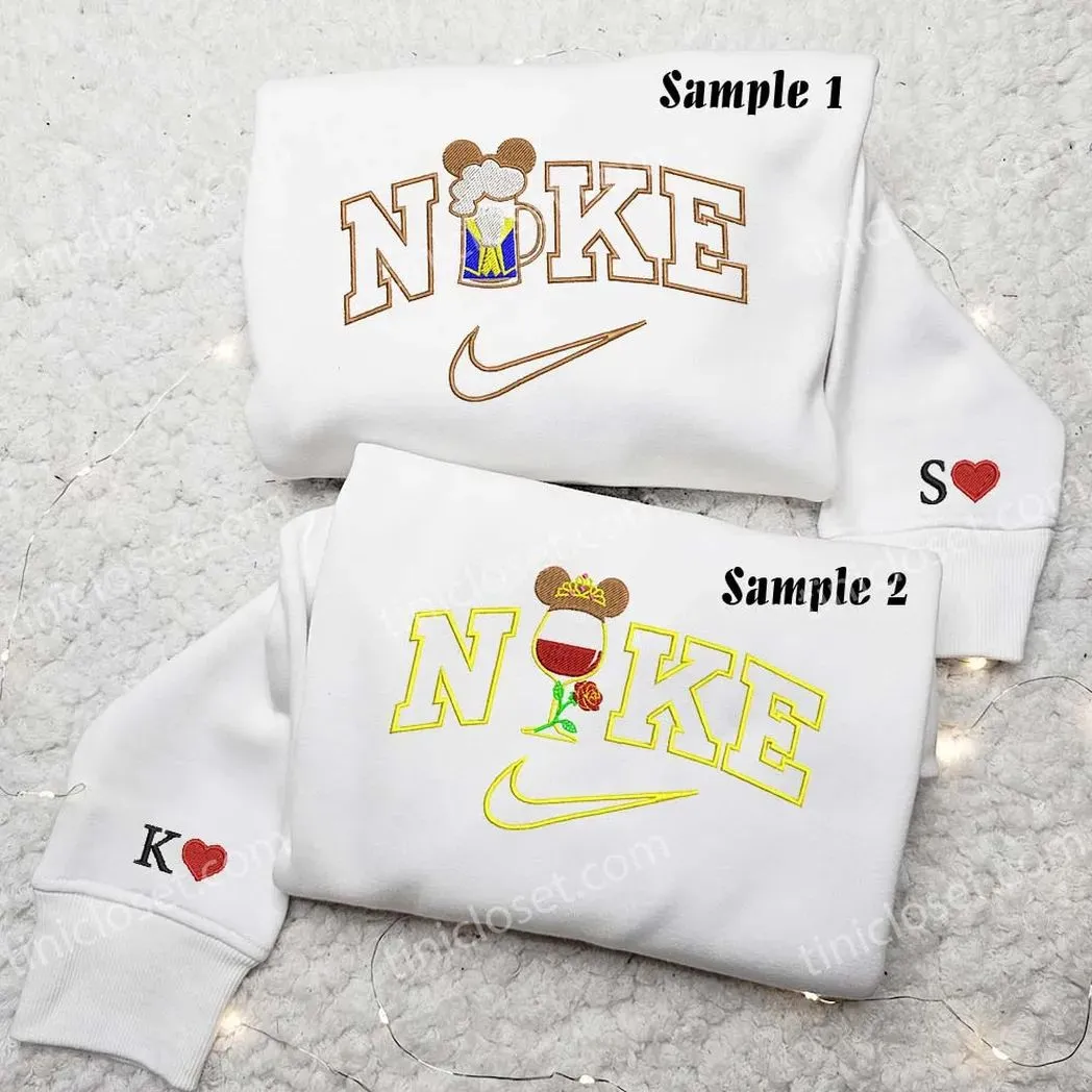 belle and beast drinks x nike embroidered shirt embroidered sweatshirt fashion style for couples zoo8v