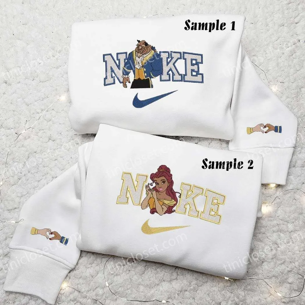 belle and beast x nike embroidered shirt embroidered sweatshirt fashion style for couples irvrv