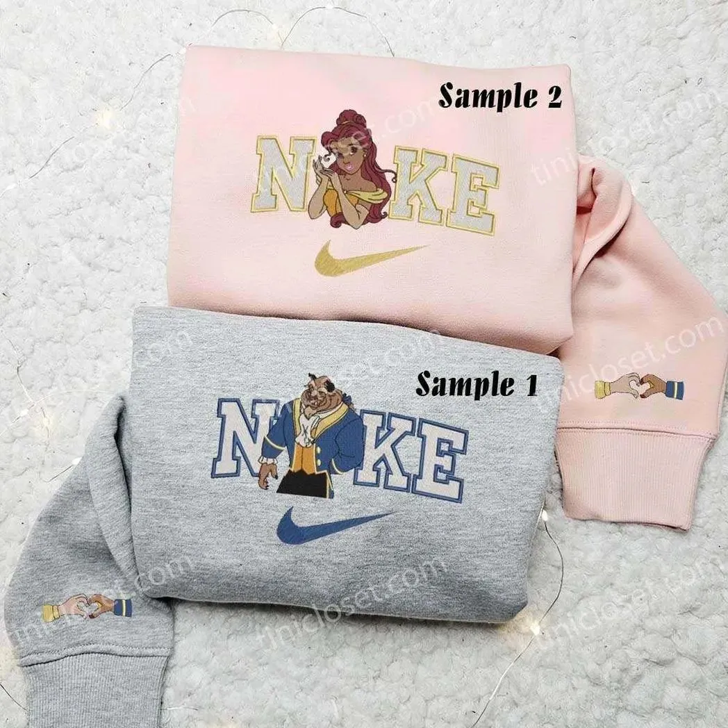 belle and beast x nike embroidered shirt embroidered sweatshirt fashion style for couples malyn