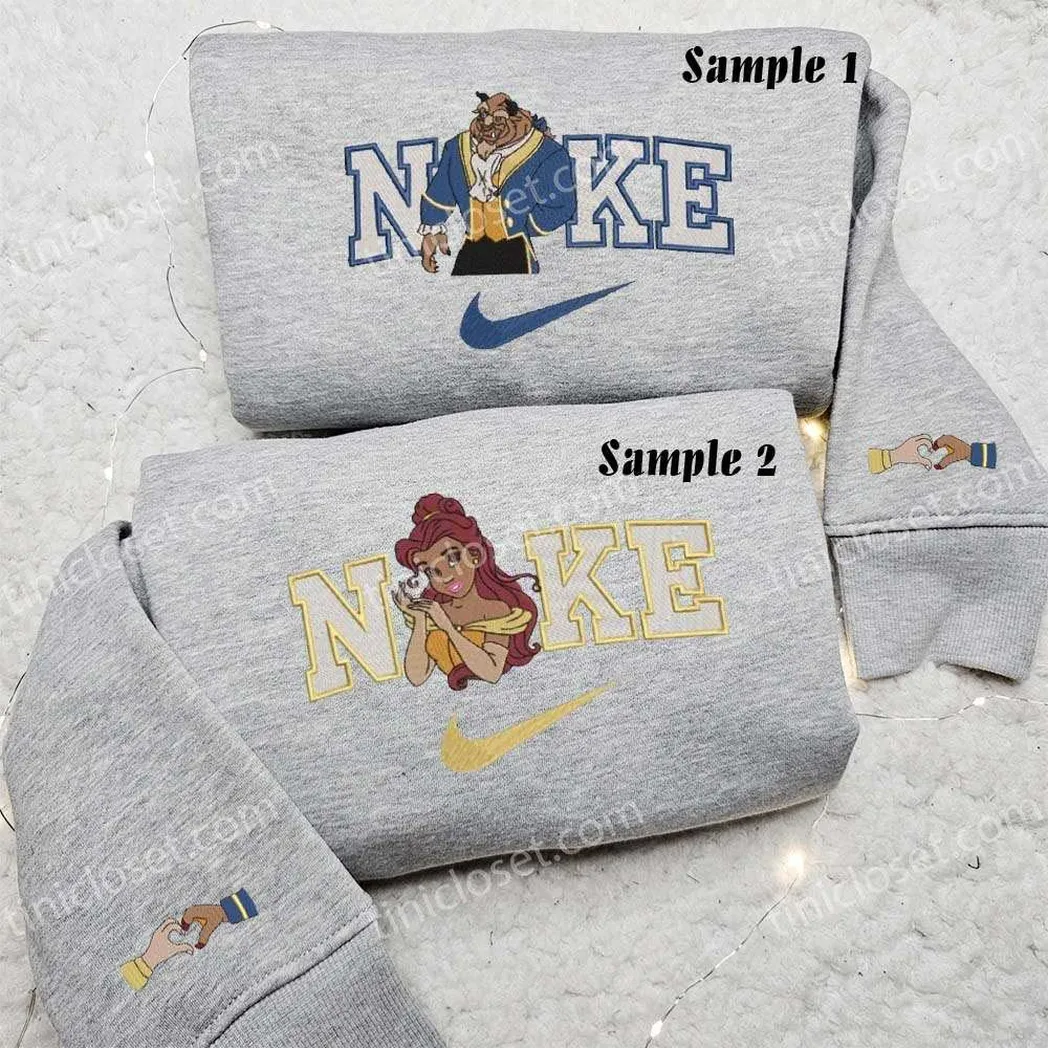 belle and beast x nike embroidered shirt embroidered sweatshirt fashion style for couples vksof