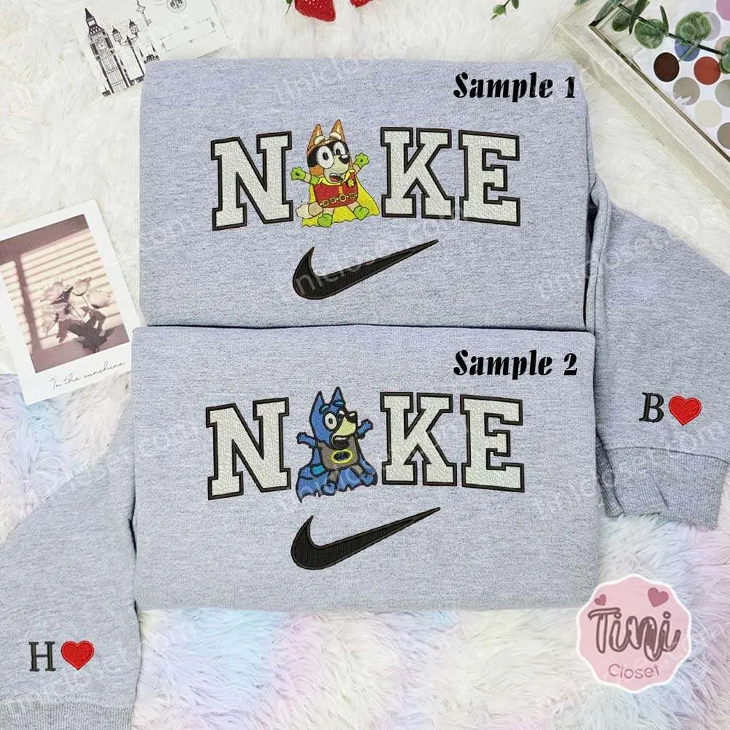 bluey and bingo batman and robin dc superhero x nike embroidered shirt embroidered sweatshirt fashion style for couples ao8mi
