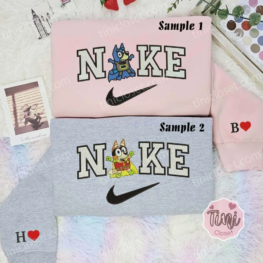bluey and bingo batman and robin dc superhero x nike embroidered shirt embroidered sweatshirt fashion style for couples ti7js