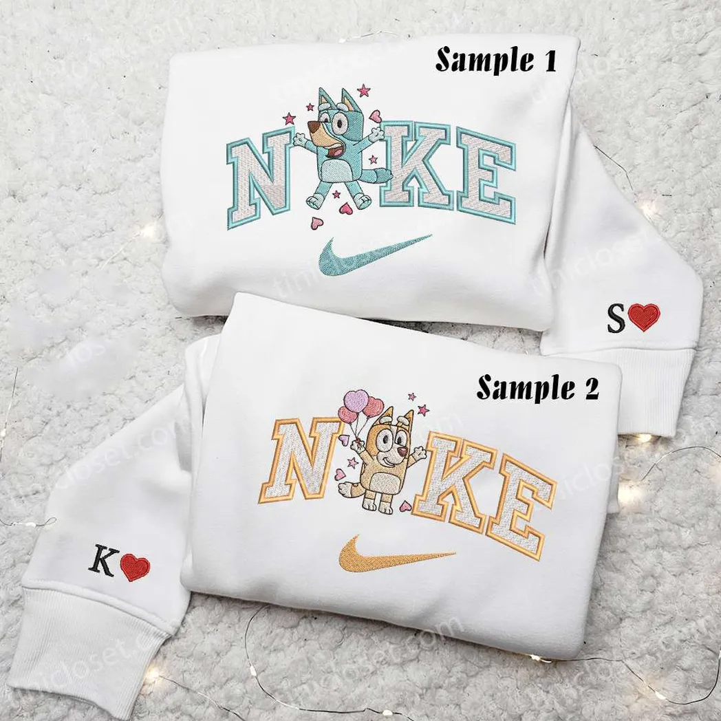 bluey and bingo hearts x nike embroidered shirt embroidered sweatshirt fashion style for couples 10qgf