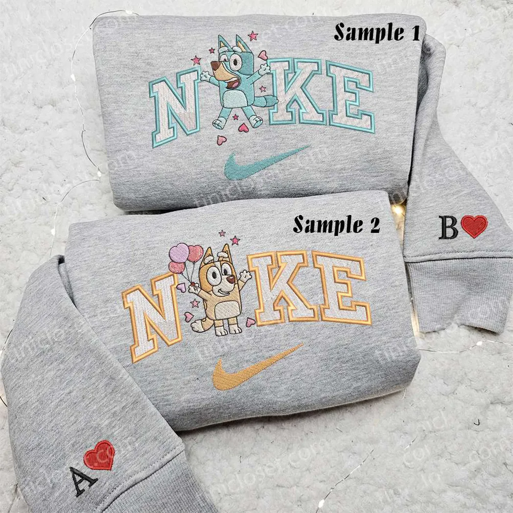 bluey and bingo hearts x nike embroidered shirt embroidered sweatshirt fashion style for couples 2ebl5