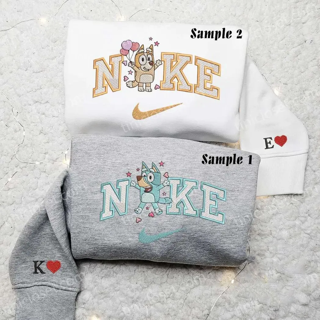 bluey and bingo hearts x nike embroidered shirt embroidered sweatshirt fashion style for couples ekzkh