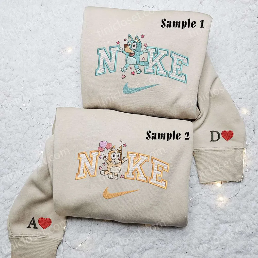 bluey and bingo hearts x nike embroidered shirt embroidered sweatshirt fashion style for couples yfmod
