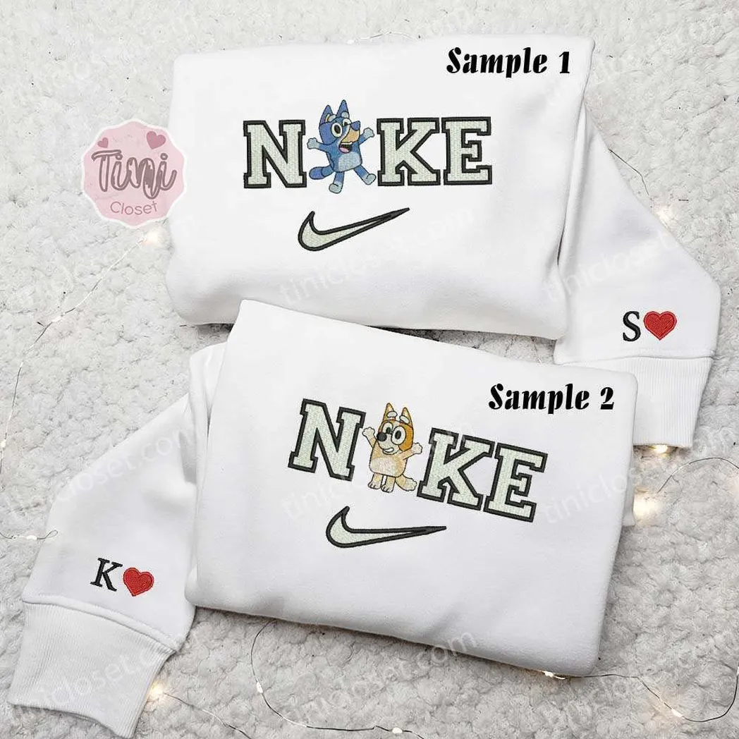 bluey and bingo heeler cartoon x nike embroidered shirt embroidered sweatshirt fashion style for couples jqw5y