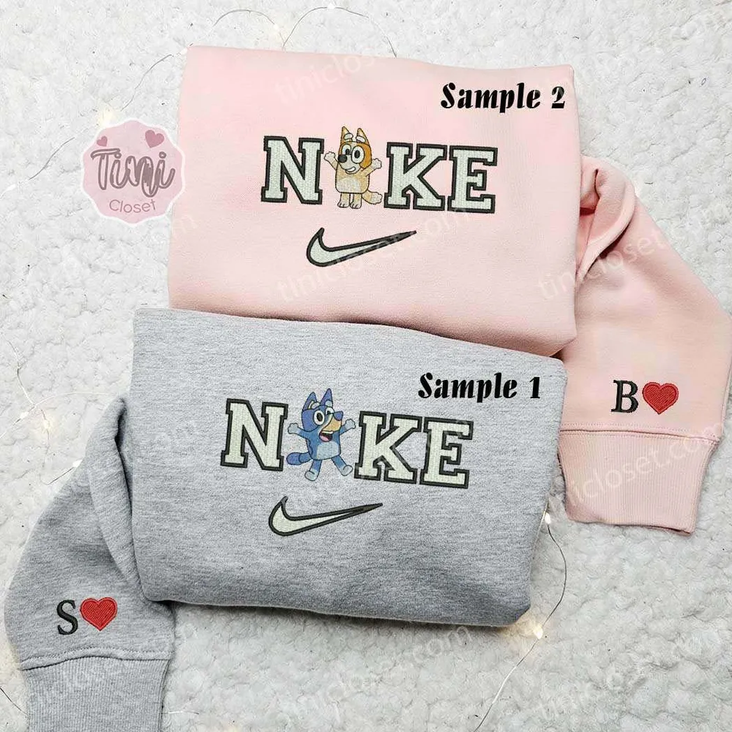 bluey and bingo heeler cartoon x nike embroidered shirt embroidered sweatshirt fashion style for couples qj3i5