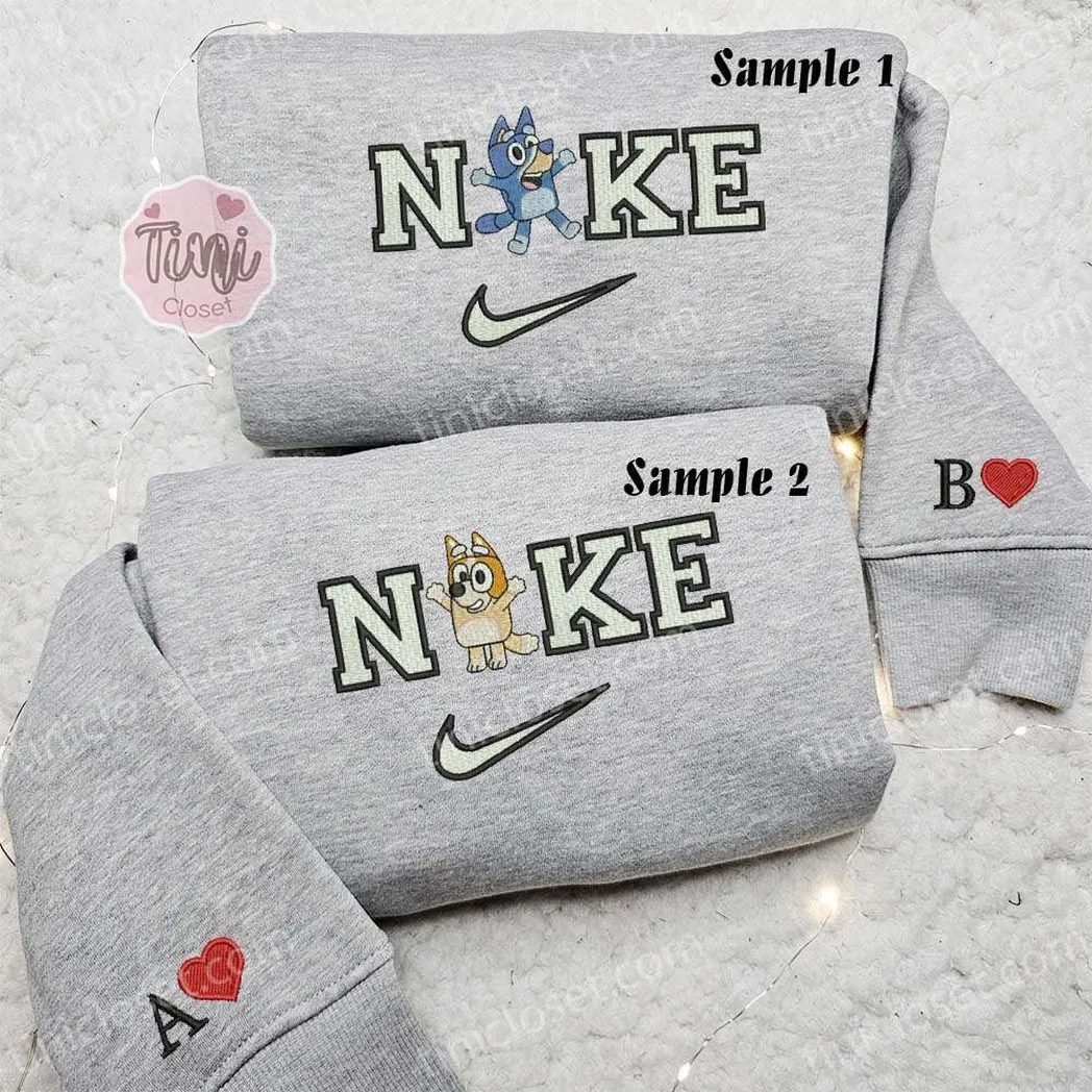 bluey and bingo heeler cartoon x nike embroidered shirt embroidered sweatshirt fashion style for couples zjodz
